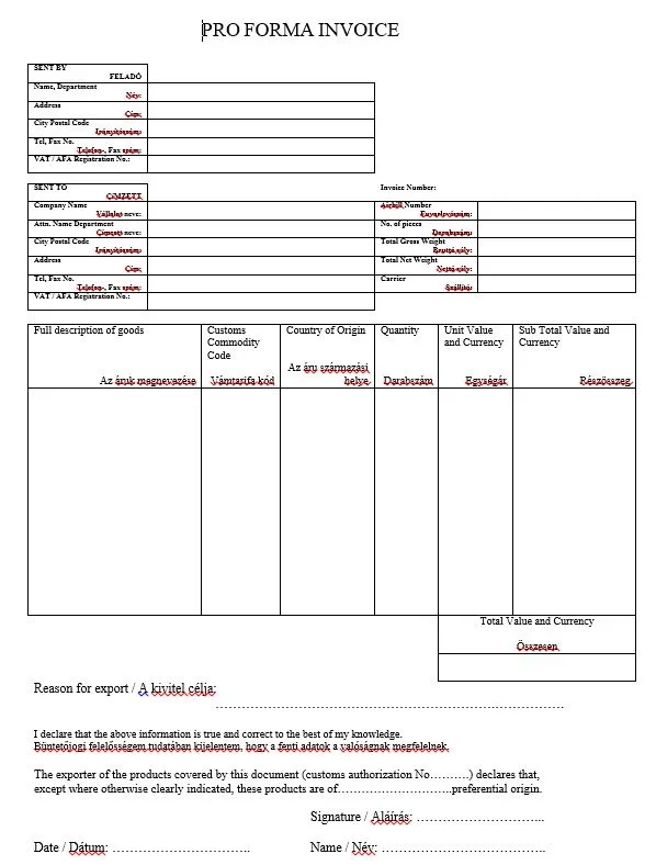 UPS proforma sz&aacute;mla